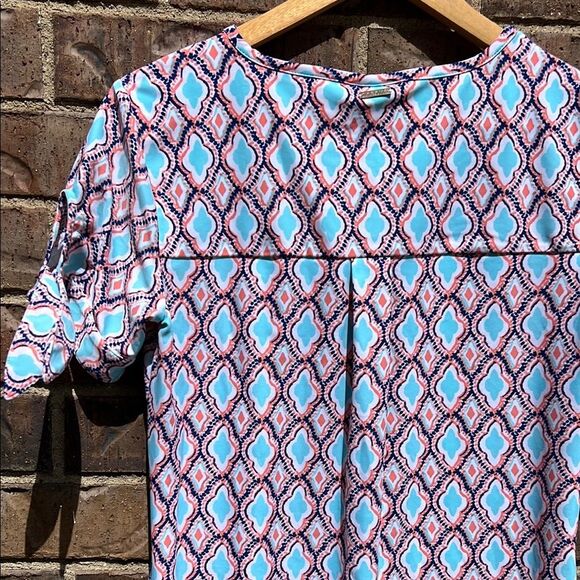 Cabana Life Colorful Geometric Pattern Coral Blue Summer Sun Beach Tie Dress S - Picture 10 of 16